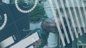 Animation of infographic interface and caucasian man drinking coffee and working over laptop at home. Digital composite, business, report, data, performance, drink, home office, technology. - Powered by Shutterstock - Get 15% off with code: PIKWIZARD15