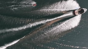 Animation of numbers, icons in notification bars, aerial view of boat moving in ocean. Digital composite, multiple exposure, growth, business, transportation, social media reminder concept. - Powered by Shutterstock - Get 15% off with code: PIKWIZARD15