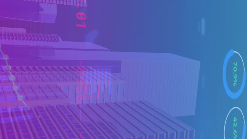 Animation of financial data processing over cityscape. Global finances, business, computing and digital interface concept digitally generated video. - Powered by Shutterstock - Get 15% off with code: PIKWIZARD15