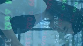 Animation of financial data processing over asian businesswoman using tablet in office. Global business, finances, computing and digital interface concept digitally generated video. - Powered by Shutterstock - Get 15% off with code: PIKWIZARD15