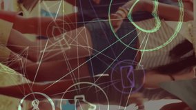 Network of social media icons animation over people dancing at outdoor event. technology, celebration, festival, digital, connection, party - Powered by Shutterstock - Get 15% off with code: PIKWIZARD15