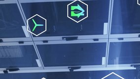 Animation of icons and lens flares with computer language over data server racks in server room. Digital composite, coding, programming language, data center, networking and technology concept. - Powered by Shutterstock - Get 15% off with code: PIKWIZARD15