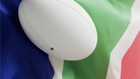 Animation of confetti over white rugby ball and flag of south africa. Rugby, sports, competition and celebration concept digitally generated video. - Powered by Shutterstock - Get 15% off with code: PIKWIZARD15