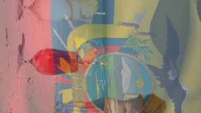 Walking on beach, people with tropical drinks and Ecuador flag animation. Vacation, paradise, relaxation, beverage, celebration, tourism - Powered by Shutterstock - Get 15% off with code: PIKWIZARD15