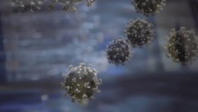 Animation of covid 19 cells floating over empty bar. global covid 19 pandemic and lockdown concept digitally generated video. - Powered by Shutterstock - Get 15% off with code: PIKWIZARD15