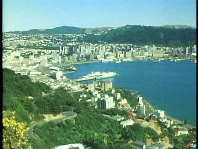 Wellington, New Zealand wide shot, circular harbor