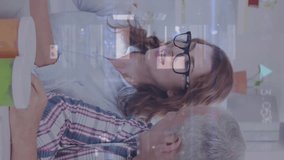 Animation of statistics and data processing over business people using laptop in meeting. global business, data processing and digital interface concept digitally generated video. - Powered by Shutterstock - Get 15% off with code: PIKWIZARD15