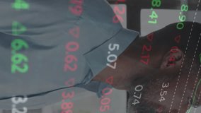 Animation of data processing over thoughtful african american man looking out of window at office. Global economy and business data technology concept - Powered by Shutterstock - Get 15% off with code: PIKWIZARD15