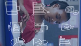 Animation of statistics and data processing over diverse schoolgirl and male teacher. Global schooling, education, connections, computing and data processing concept digitally generated video. - Powered by Shutterstock - Get 15% off with code: PIKWIZARD15