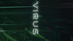 Animation of virus text over data processing and server room. Technology and digital interface concept digitally generated video. - Powered by Shutterstock - Get 15% off with code: PIKWIZARD15