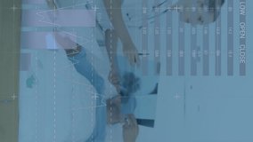 Animation of data processing and diagrams over caucasian doctors talking with patient. Medicine, technology and digital interface concept digitally generated video. - Powered by Shutterstock - Get 15% off with code: PIKWIZARD15