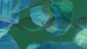 Animation of data processing and dna strands over diverse surgeons during operation. Technology, medicine and digital interface concept digitally generated video. - Powered by Shutterstock - Get 15% off with code: PIKWIZARD15
