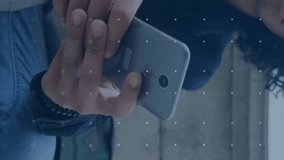 Animation of data processing over caucasian man using smartphone. Global artificial intelligence, connections, computing and data processing concept digitally generated video. - Powered by Shutterstock - Get 15% off with code: PIKWIZARD15