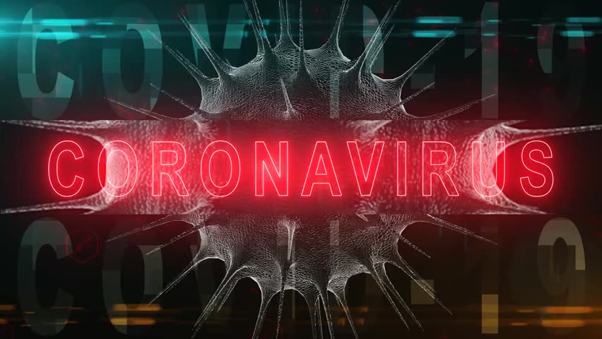 Animated title banner showing the global spread of Coronavirus COVID-19. Visuals of virus particles, outbreak alerts, and pandemic concept.
