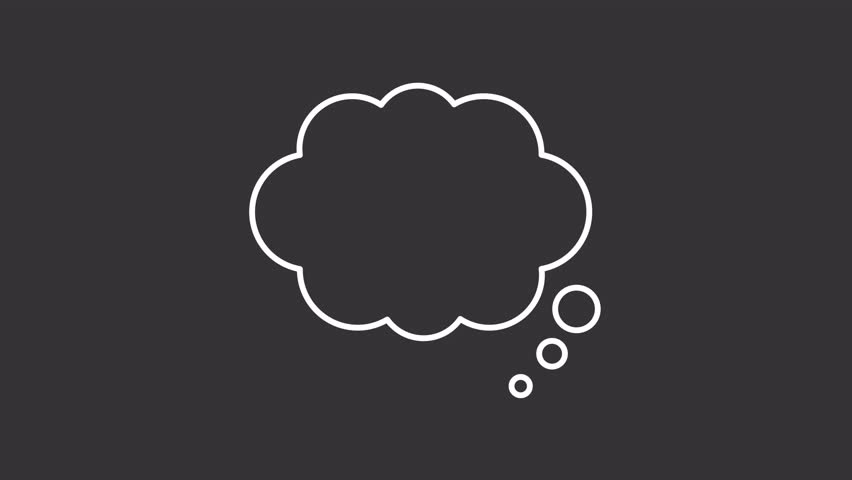 Mental illness white line animation. Stress thought animated icon. Writing line. Floating cloud, shaking. Mentality, psychology. Isolated element on dark background. Alpha transparent video