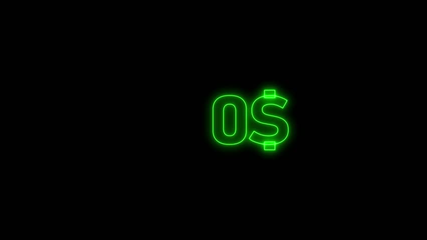 Neon 0 to 800 dollar counting animation. 300 dollar neon sign Counting money and digits increasing.