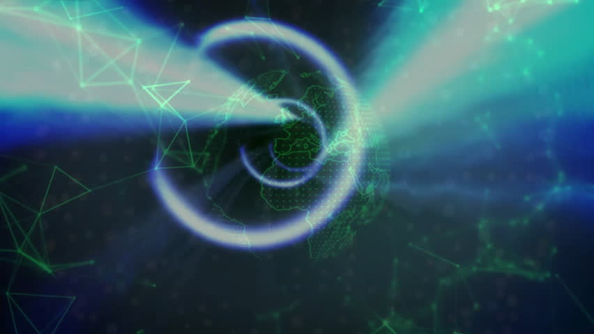 Dark void sparking wireframe Earth and ring rotating with beams radiating outward forming portal. Cosmic, futuristic, digital, abstract, technology, neon, conceptual - Powered by Shutterstock - Get 15% off with code: PIKWIZARD15