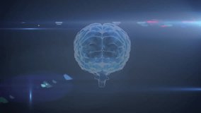 On start holographic brain appearing on grid, rotating with code overlays scanning neural analysis. Neural, futuristic, digital, interface, hologram, analysis, technology - Powered by Shutterstock - Get 15% off with code: PIKWIZARD15