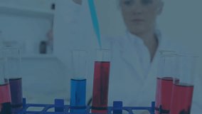 Female scientist drawing solution with pipette into tubes spawning hearts rising above lab bench. Scientist, laboratory, chemistry, research, innovation, healthcare, experimentation - Powered by Shutterstock - Get 15% off with code: PIKWIZARD15