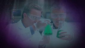 Chemists angling green flasks, pipetting for analysis, digital overlays highlighting change. Science, collaboration, research, innovation, technology, discovery, analytical - Powered by Shutterstock - Get 15% off with code: PIKWIZARD15