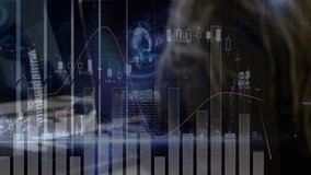 woman typing financial analysis after colleague placing report as animated finance charts shifting. Data visualization, analytics, enterprise, professional, digital, business, corporate - Powered by Shutterstock - Get 15% off with code: PIKWIZARD15