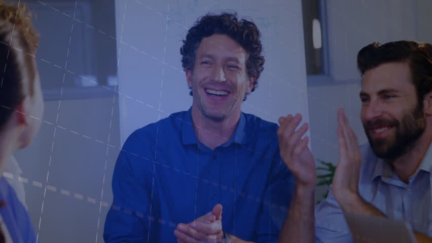 Business professionals clapping after animated financial dashboard showing rising charts. Collaboration, teamwork, analytics, growth, success, corporate, modern - Powered by Shutterstock - Get 15% off with code: PIKWIZARD15
