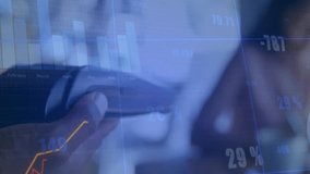 Smartwatch user tapping card reader after cashier extending under faded finance charts for payment. Contactless, fintech, mobilepayment, wearable, technology, retail, modern - Powered by Shutterstock - Get 15% off with code: PIKWIZARD15