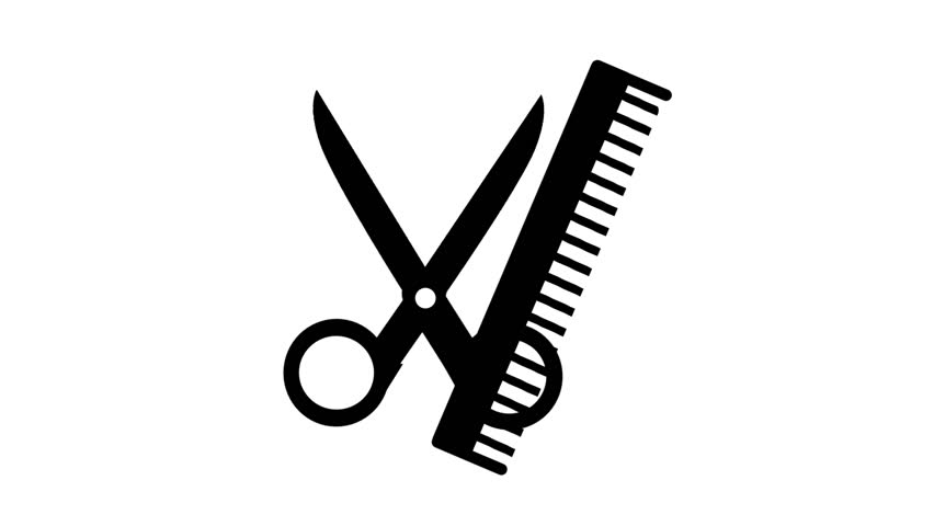 Black scissors and comb icon. Minimalist barbershop or hairdresser symbol animation. Perfect for logos, intros, or grooming service visuals.