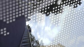 Animation of world map and processing data over pedestrians crossing bridge in city. Global communication, travel and digital interface concept digitally generated video. - Powered by Shutterstock - Get 15% off with code: PIKWIZARD15