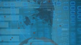 Animation of data processing and globe over server room. Global science research and technology concept digitally generated video. - Powered by Shutterstock - Get 15% off with code: PIKWIZARD15