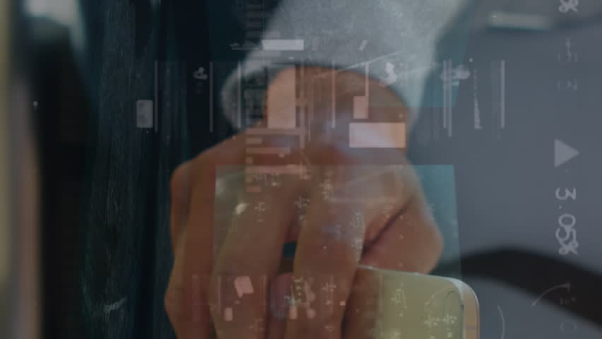 Animation of moving clock and data processing over caucasian businessman using smartphone. Global business, computing and digital interface concept digitally generated video. - Powered by Shutterstock - Get 15% off with code: PIKWIZARD15