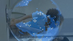 Animation of financial data, globe and graphs over diverse coworkers in office. Business, finance, economy and cooperation concept digitally generated video. - Powered by Shutterstock - Get 15% off with code: PIKWIZARD15