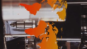 Animation of map, numbers, cropped hands of caucasian woman preparing coffee through coffee machine. Digital composite, multiple exposure, globe, drink, beverage and technology concept. - Powered by Shutterstock - Get 15% off with code: PIKWIZARD15