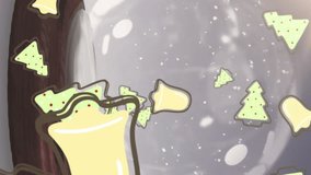 Multiple christmas tree icons falling against shooting star around a christmas tree in a snow globe. christmas festivity and celebration concept - Powered by Shutterstock - Get 15% off with code: PIKWIZARD15