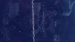 Animation of data processing over dna structure and covid-19 cell icons against blue background. Medical research and covid-19 pandemic concept - Powered by Shutterstock - Get 15% off with code: PIKWIZARD15