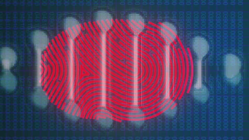 Animation of biometric fingerprint over biometric fingerprint and data processing on black background. Global data processing technology and digital interface concept digitally generated video. - Powered by Shutterstock - Get 15% off with code: PIKWIZARD15