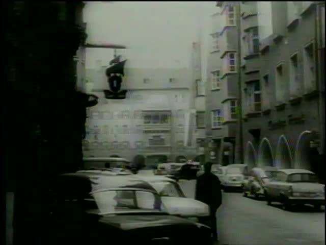 Streets of Innsbruck during IX Olympic Winter Games, Austria circa 1964-MGM PICTURES, UNIVERSAL-INTERNATIONAL NEWSREEL, USA, filmed in 1964