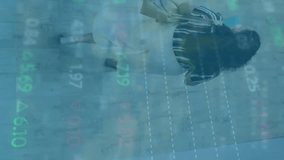 Animation of diagrams and data processing over diverse colleagues walking in office. Global business and digital interface concept digitally generated video. - Powered by Shutterstock - Get 15% off with code: PIKWIZARD15