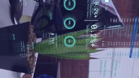 Animation of diagrams and data processing over diverse colleagues using phone headsets in office. Global business, teamwork and digital interface concept digitally generated video. - Powered by Shutterstock - Get 15% off with code: PIKWIZARD15