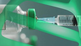 Animation of dna strand over vials and syringe on white background. Global science, medicine, computing and digital interface concept digitally generated video. - Powered by Shutterstock - Get 15% off with code: PIKWIZARD15