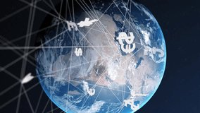 Global currency symbols and network connections over rotating Earth animation. Finance, networking, technology, digital, economy, international - Powered by Shutterstock - Get 15% off with code: PIKWIZARD15
