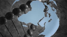 DNA strand and globe animation, scientific data processing concept. Genetics, biotechnology, data analysis, digital, research, science - Powered by Shutterstock - Get 15% off with code: PIKWIZARD15