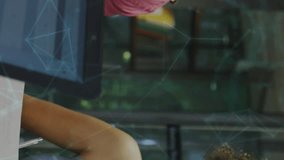 5G network animation over diverse people working together in office. Technology, connectivity, teamwork, collaboration, innovation, business - Powered by Shutterstock - Get 15% off with code: PIKWIZARD15