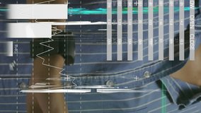 Animation of graphs and data over hands of caucasian businesswoman using smartwatch. global economy, finance, business and technology concept digitally generated video. - Powered by Shutterstock - Get 15% off with code: PIKWIZARD15