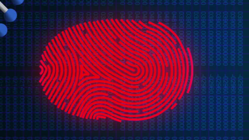 Animation of dna, fingerprint scanning and data processing on navy background. global internet security, data processing, connections and digital interface concept digitally generated video. - Powered by Shutterstock - Get 15% off with code: PIKWIZARD15