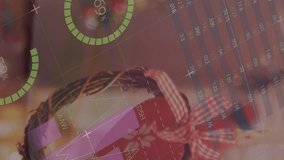 Animation of graphs and numbers over christmas decoration. christmas, celebration, data processing and technology concept digitally generated video. - Powered by Shutterstock - Get 15% off with code: PIKWIZARD15