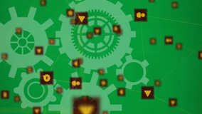 Animation of globe of network of connections with icons, cogs and numbers. global connections, networks and data processing concept digitally generated video. - Powered by Shutterstock - Get 15% off with code: PIKWIZARD15