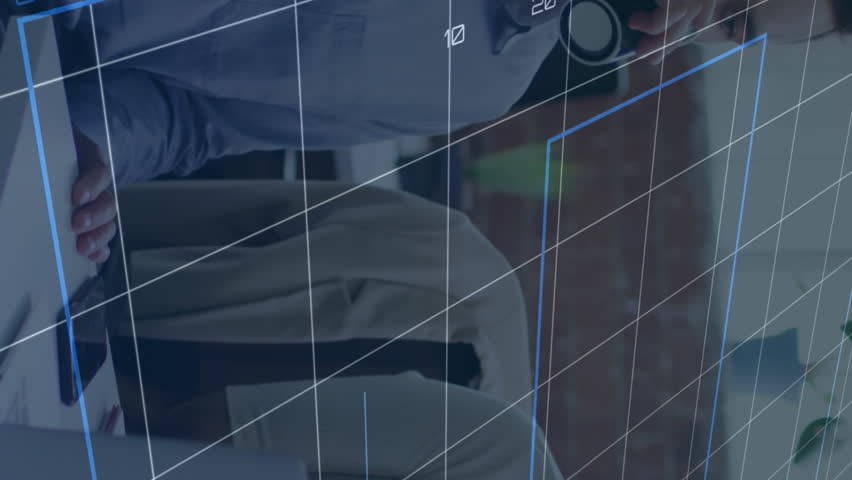 Animation of statistical data processing against diverse man and woman discussing at office. Computer interface and business data technology concept - Powered by Shutterstock - Get 15% off with code: PIKWIZARD15