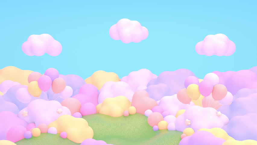 Cartoon balloons party on grass animation. (loop)