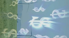 Dollar signs animation over wind turbines in green field. Renewable, energy, sustainability, wind power, green energy, environmental - Powered by Shutterstock - Get 15% off with code: PIKWIZARD15